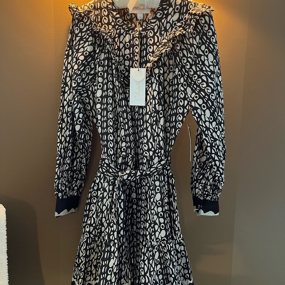 Cleobella Antonia Paseo Print Mini Dress. Blk/Cream Sz S NWT
